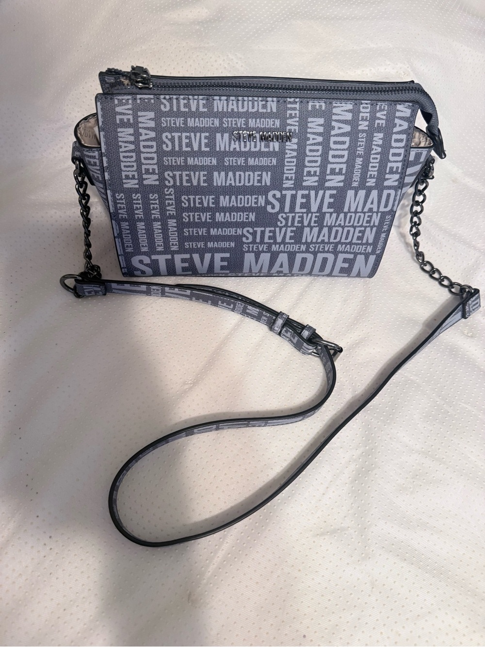 Steve Madden Gray Logo Crossbody with Chain-Accent Strap